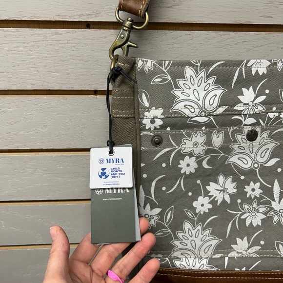 Myra Bag Floral Crossbody in Gray and Tan - Picture 5 of 8